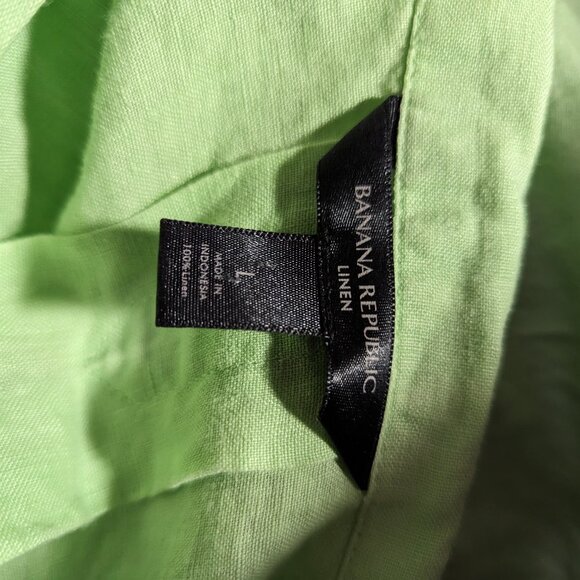 100% Linen Banana Republic Button Up Shirt Boxy Lime Green Blouse Short Sleeve L - Picture 4 of 5